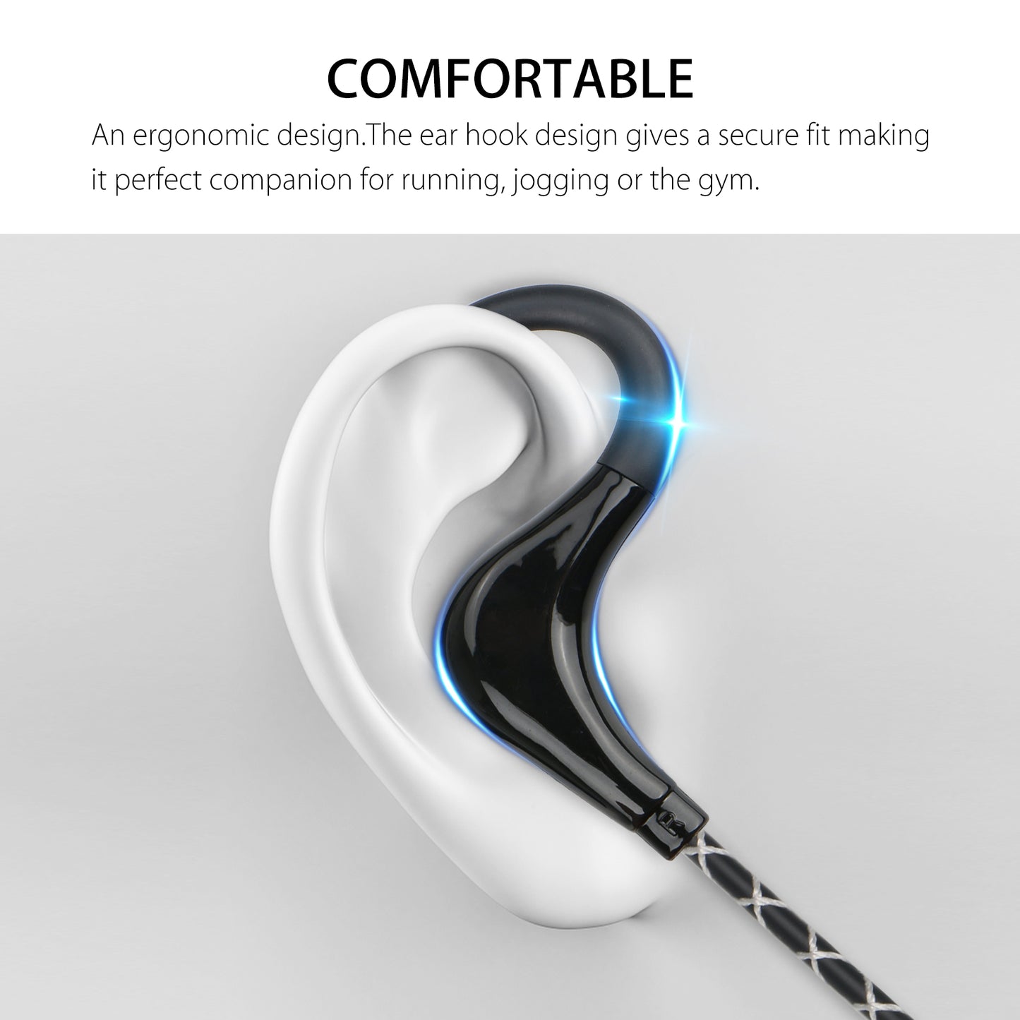 Wired Headset Sport Running Earphone Earbuds Over Ear Hook Headphone 3.5mm w/MIC, Cell Phone Ear Buds Headset Waterproof