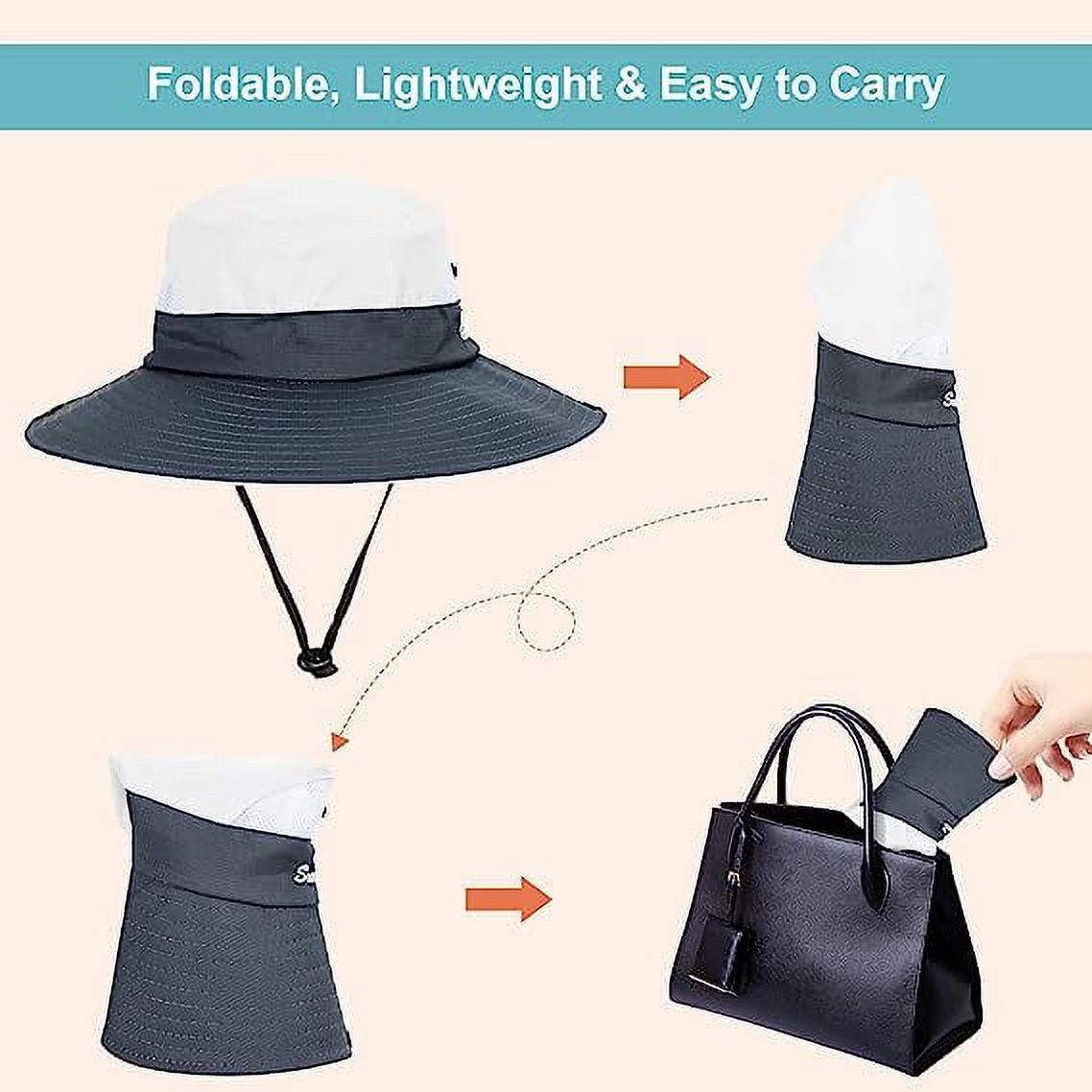 Sun Hat for Women UV Protection Bucket Fishing Hat with Ponytail-Hole, Foldable Outdoor Sun Hats Mesh Wide Brim Beach Hat