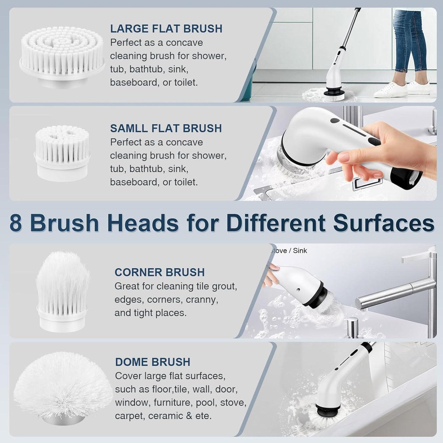 Electric Spin Scrubber Brush Head Set, 8 Pack of Replaceable Heads Compatible with All ANS-8051A & ANS-8050 Brand Electric Cleaning Brushes for Household Use