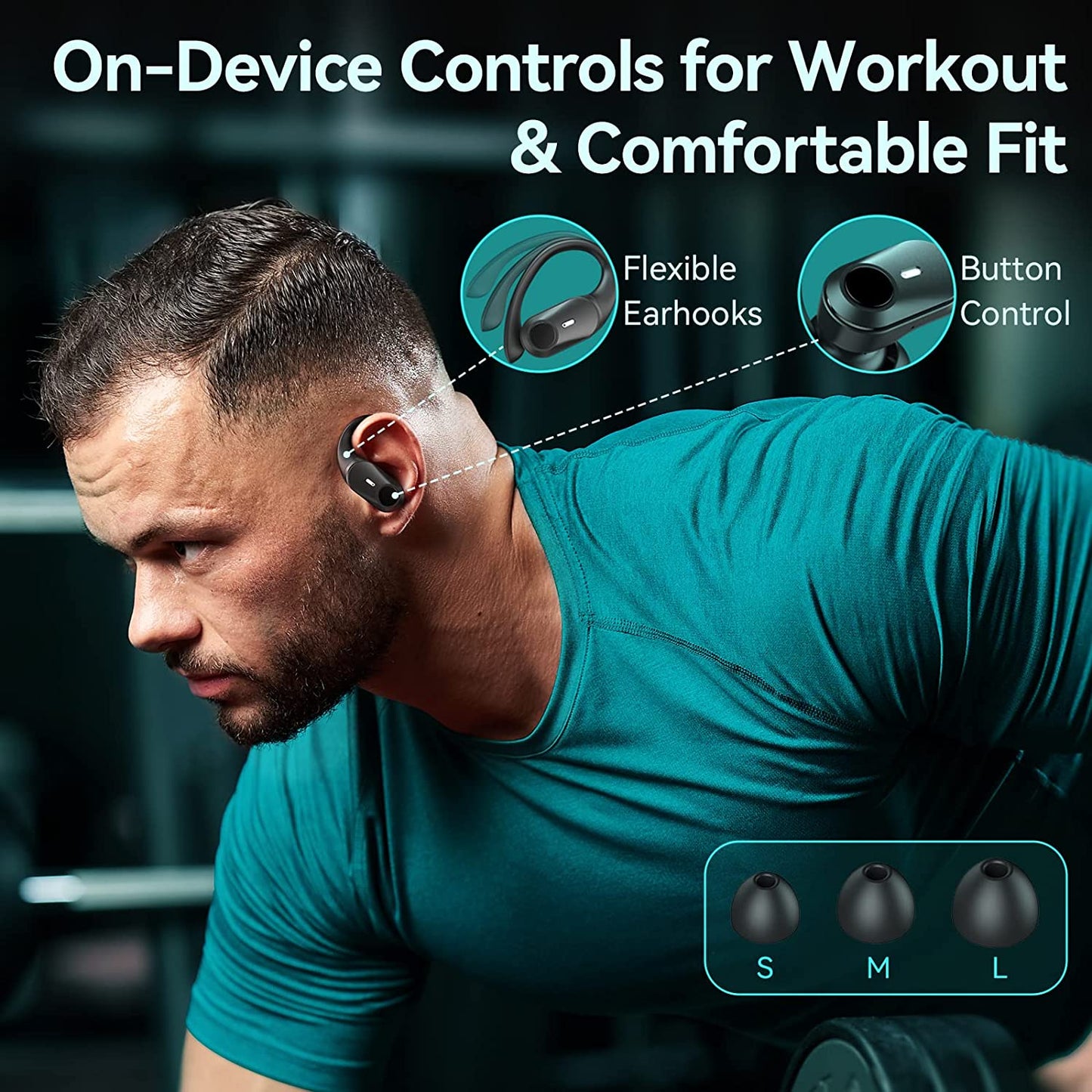 Bluetooth Headphones Wireless Earbuds with Wireless Charging Case & Dual LED Battery Display 36Hrs Playback Over-Ear Waterproof Earphones with Earhooks Headset Built-in Mic for Sport