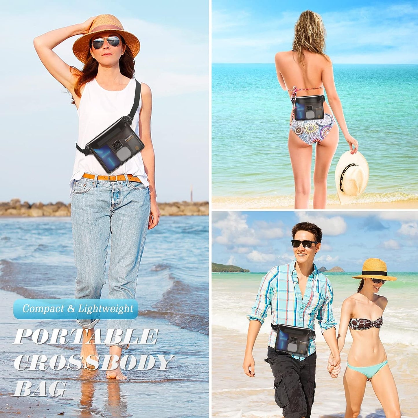 Waterproof Pouch with Waist Strap Beach Accessories Best Way to Keep Your Phone and Valuables Safe and Dry Perfect for Boating Swimming Snorkeling Kayaking Beach Pool Water Park 2 Pack Black