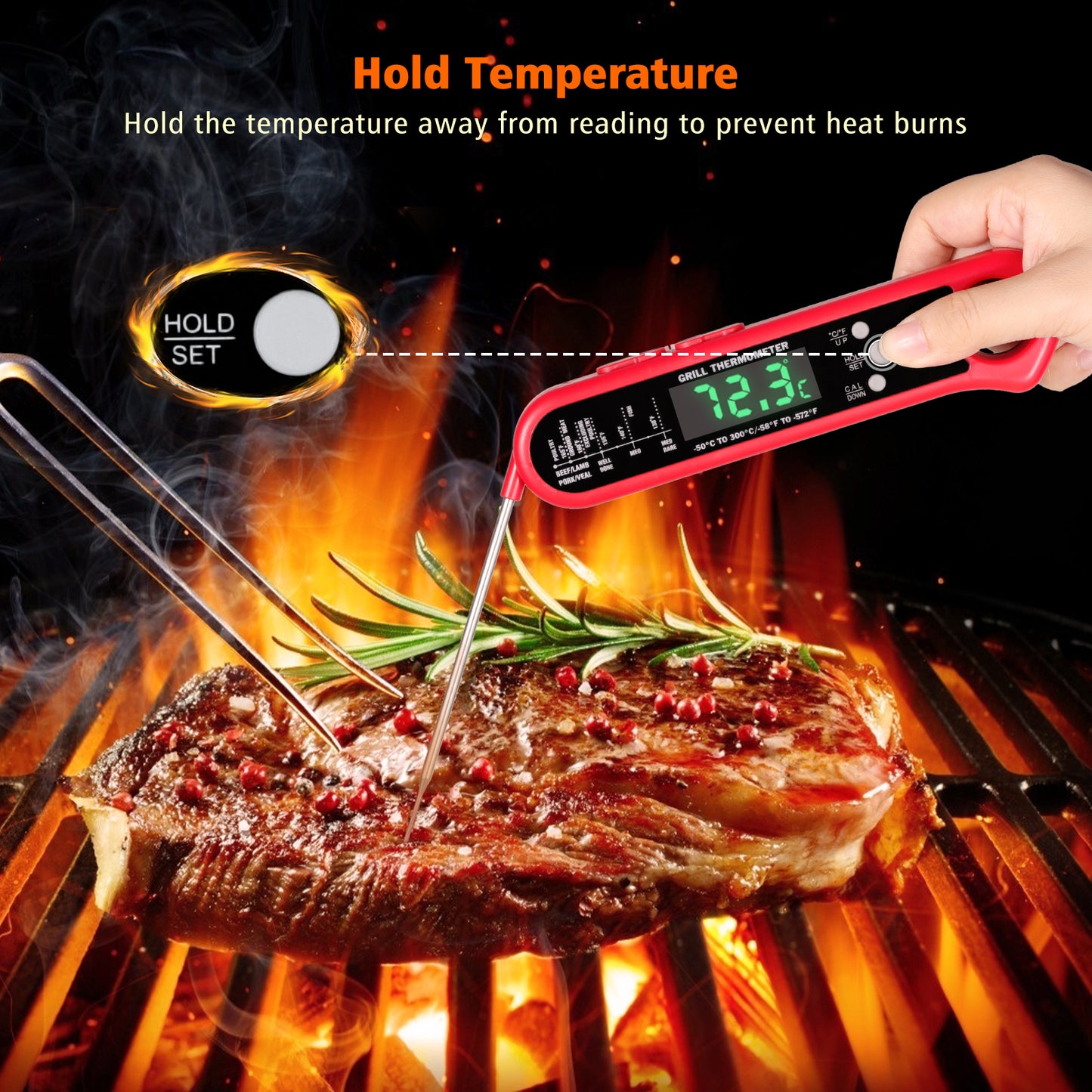 Meat Thermometer Digital with 2 External Probe, Instant Read Food Thermometer Probe with Backlit Magnetic Alarm Waterproof for Cooking and Grilling Kitchen Turkey Candy BBQ