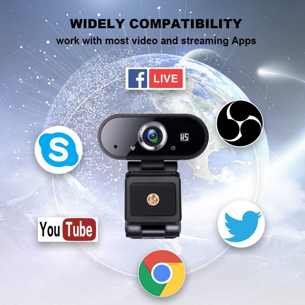 Webcam with Microphone, HD 1080P Webcam USB 2.0 Computer Camera, 110 Degrees Wide Angle for Desktop, Conferencing, Video Chatting, Compatible with Windows 10, 8, 7, XP and Mac OSX