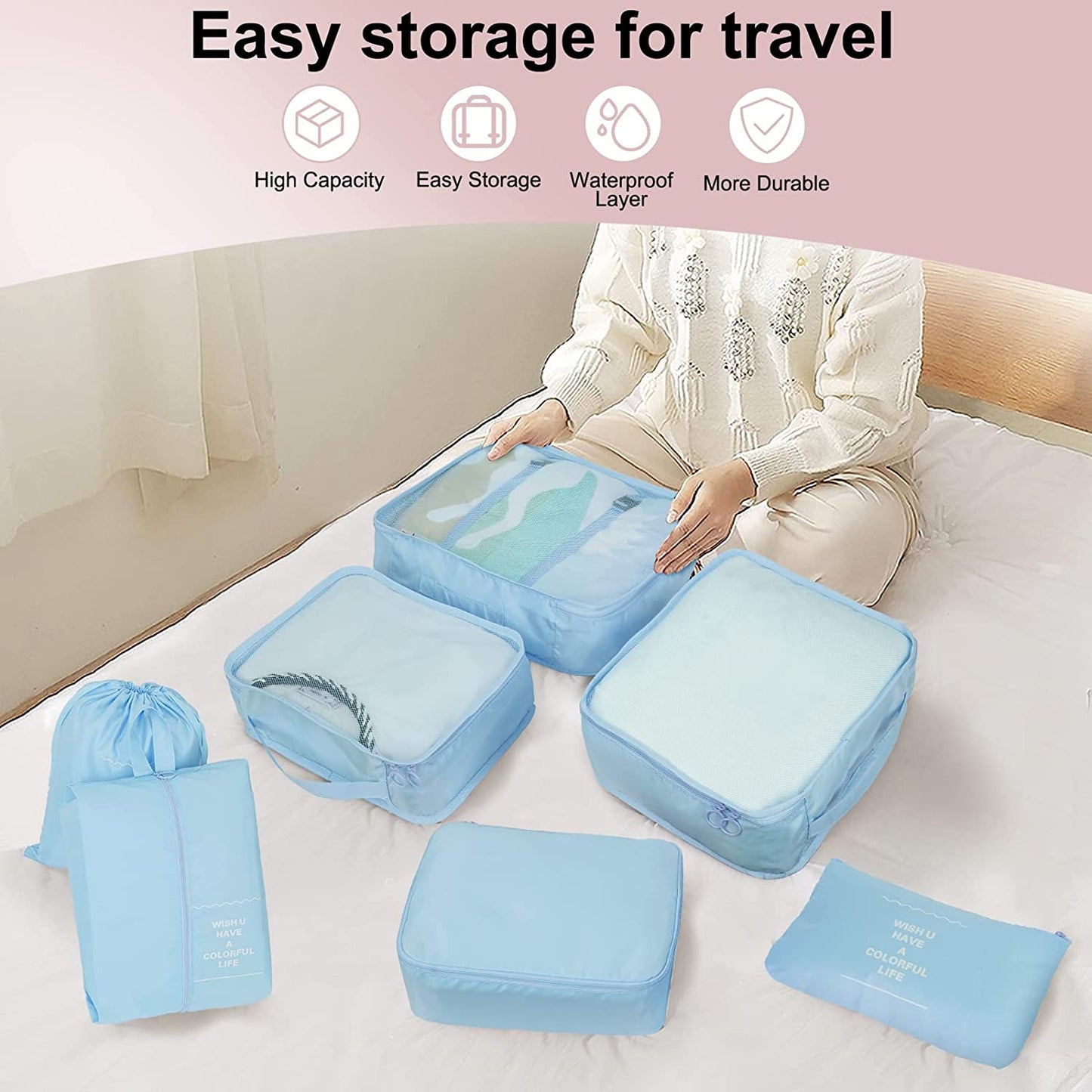 Packing Cubes for Travel 7 Pcs Foldable Travel Cubes Set Lightweight Luggage Organizers