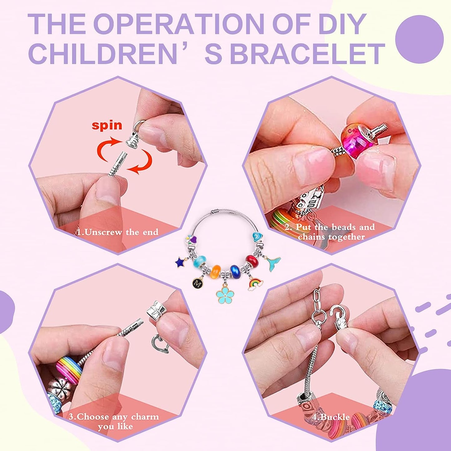 Juyafio Bracelet Making Kit, 66 Pcs Unicorn Pendant Bracelet Kit,Kids Craft Kits Suitable for Children aged 5-12. Fun and Educational DIY Jewelry Set, Best Ideal Gift for Birthdays and Holidays