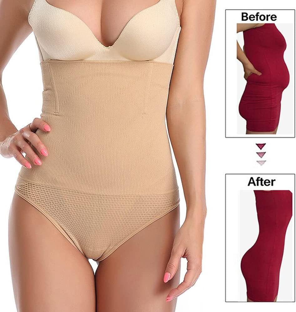 Thong Shapewear High Waisted Tummy Control Panty for Women Body Shaper Butt Lifter Underwear Beige