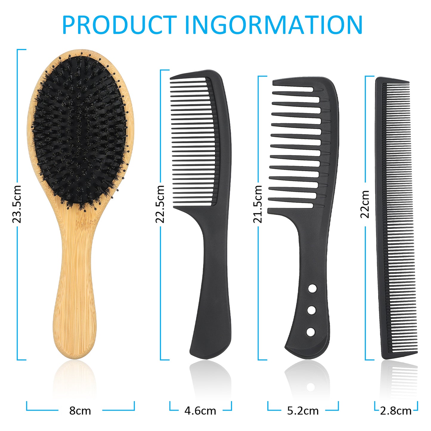 Bristle Hair Brush and Comb Set, Soft Natural Bristles Brush for Thin and Fine Hair, Boar Bristle Hair Brush for Women Men Kid, Wet or Dry Hair Detangling Smoothing Massage