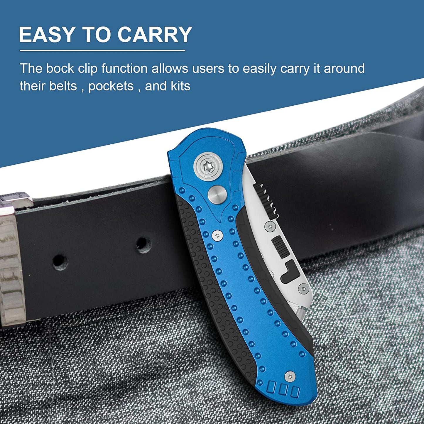 Folding Utility Knife Heavy Duty Retractable Folding Box Cutter for Cartons, Cardboard, Boxes, Cloth,Quick Blade Change Box Cutter, Anti-slip Metal Body, Safety Lock and 5 More Blades