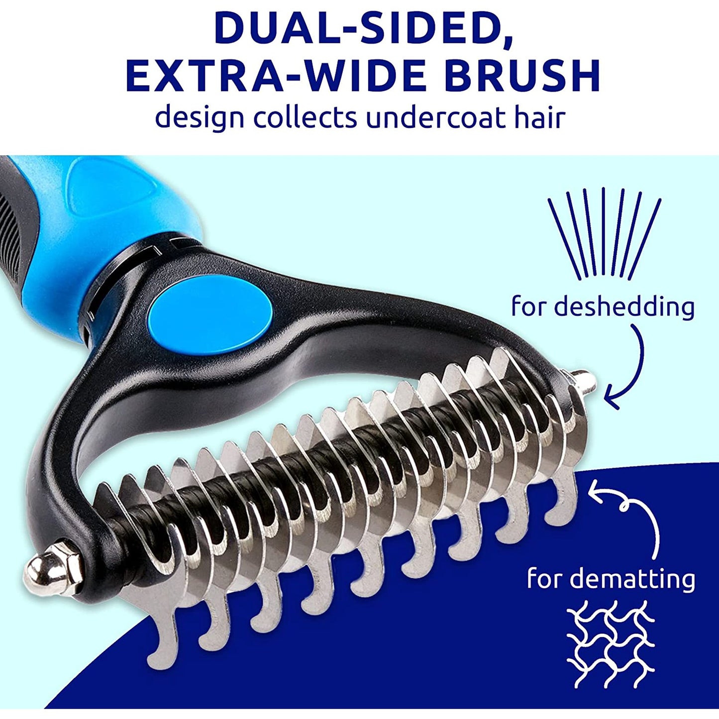 Pet Grooming Brush Gentle Dematting Comb Rake for Dogs Dematting Tool for Cats, 17+9 Teeth Double Sided Undercoat Rake for Mats Tangles Deshedding