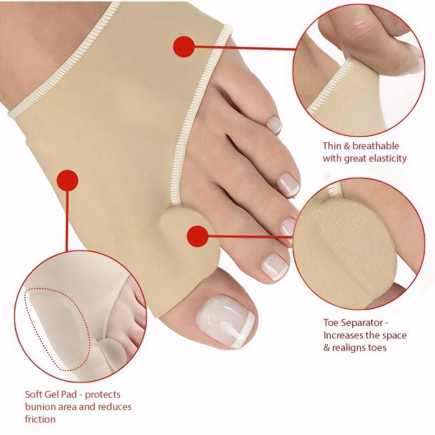 Juyafio Bunion Relief Toe Corrector, Massaging Gel Bunion Splint Big Toe Straightener, 1 Support Set (1 Left, 1 Right)