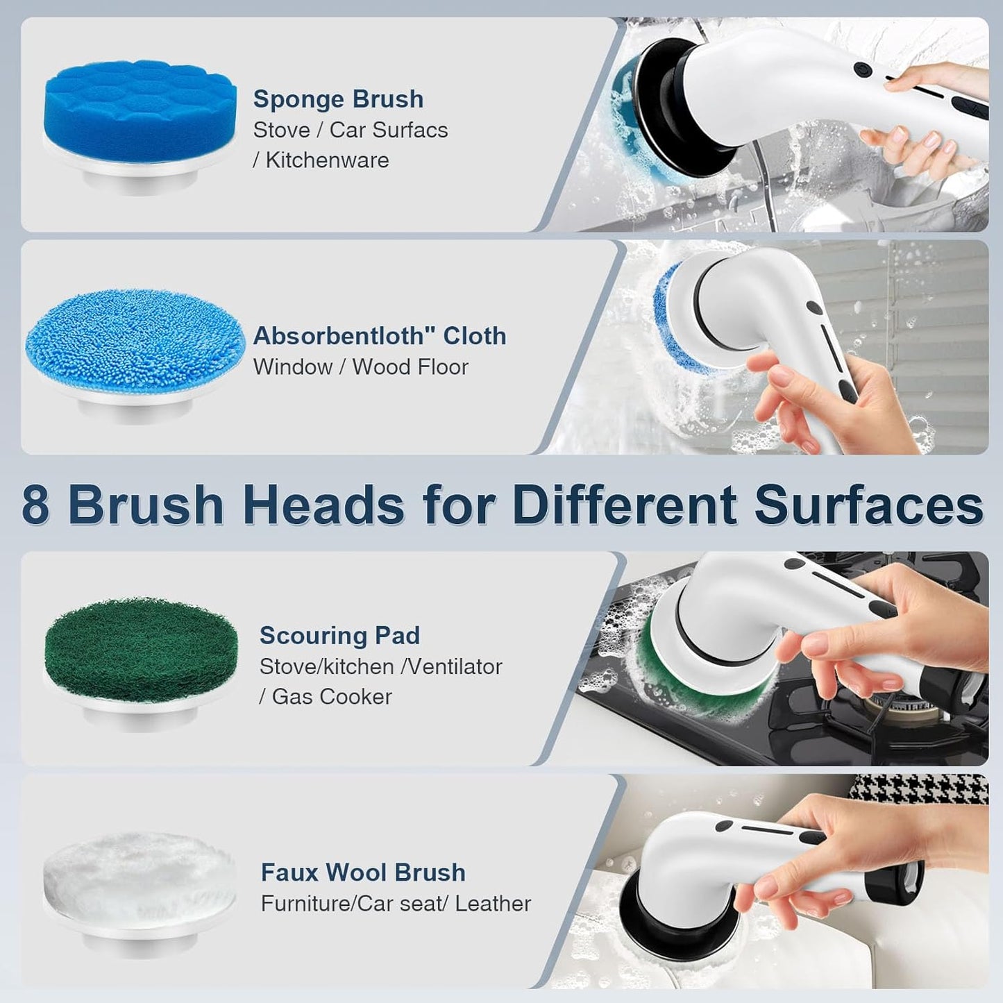 Electric Spin Scrubber Brush Head Set, 8 Pack of Replaceable Heads Compatible with All ANS-8051A & ANS-8050 Brand Electric Cleaning Brushes for Household Use