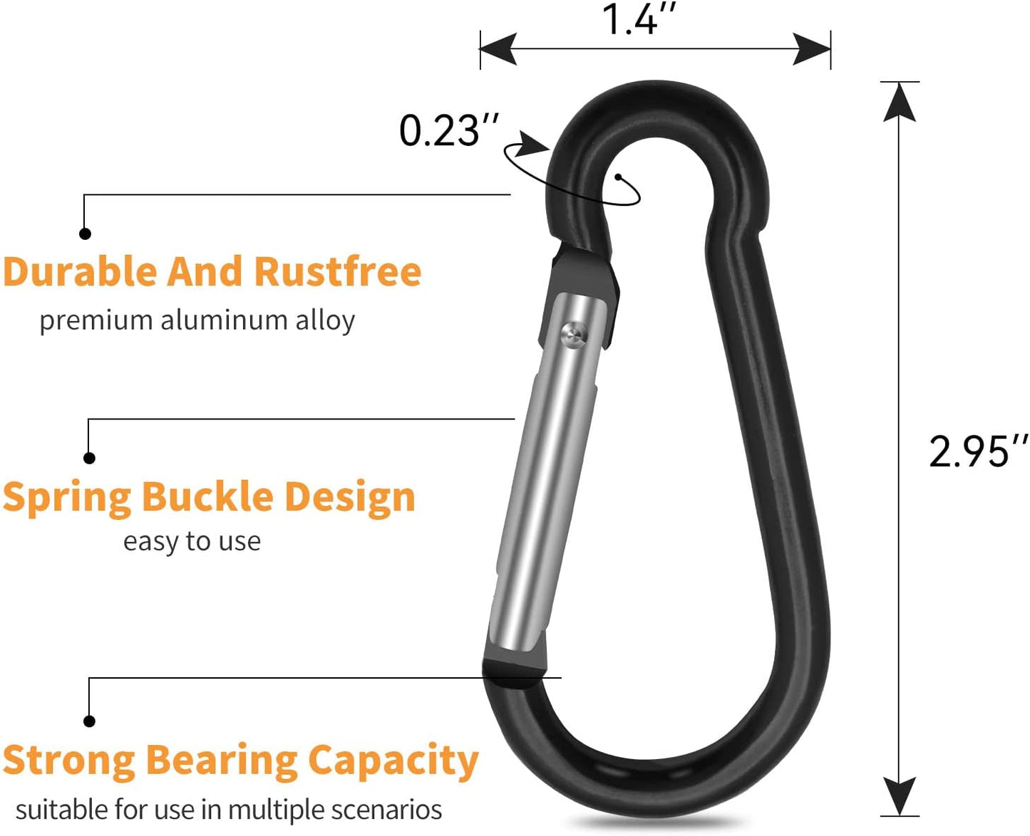 Carabeaner Keychain Hook Set of 5 Locking Carabiner Clips for Hammock, Keychain, Outdoor, Camping, Hiking, Dog Leash Harness,Silver