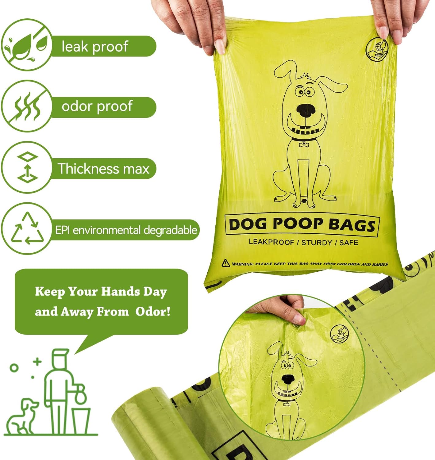 Dog Poop Bags 270 Count Dog Waste Bags with Dispenser Leak Proof Extra Thick Strong for Dogs Cats Litter Outdoor Puppy Walking, Green