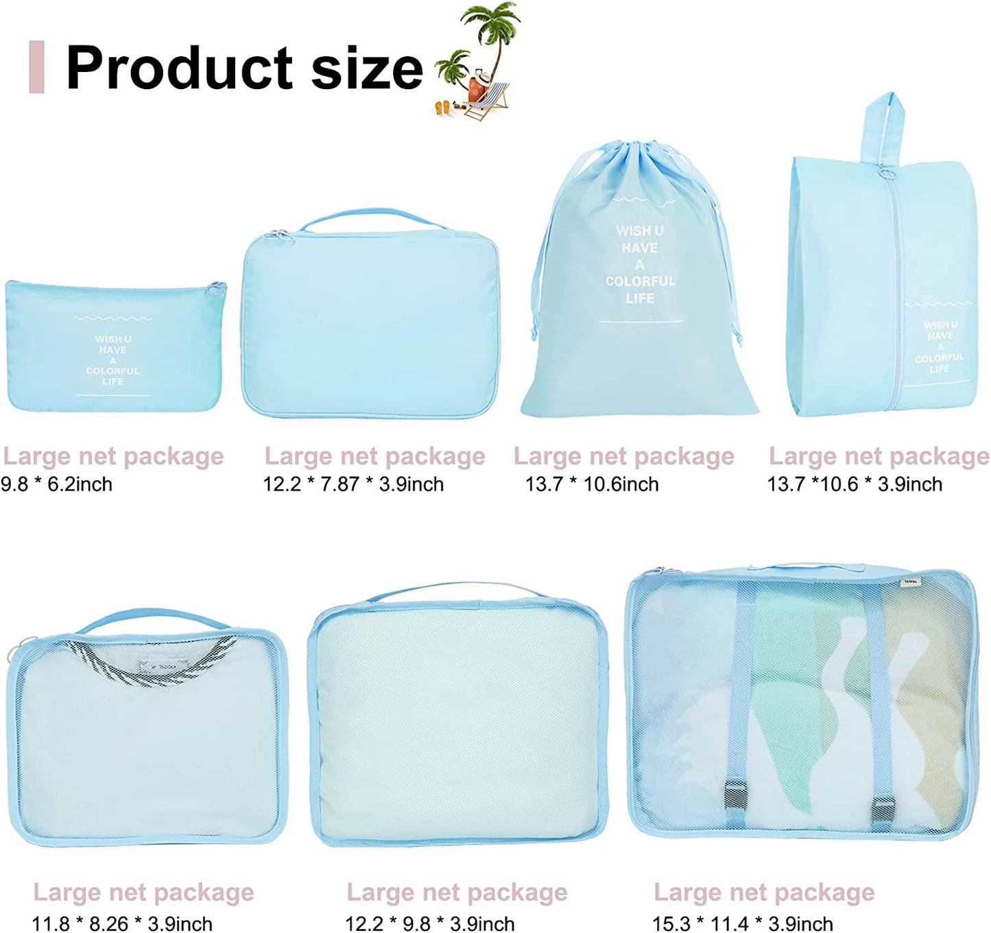 Packing Cubes for Travel 7 Pcs Foldable Travel Cubes Set Lightweight Luggage Organizers