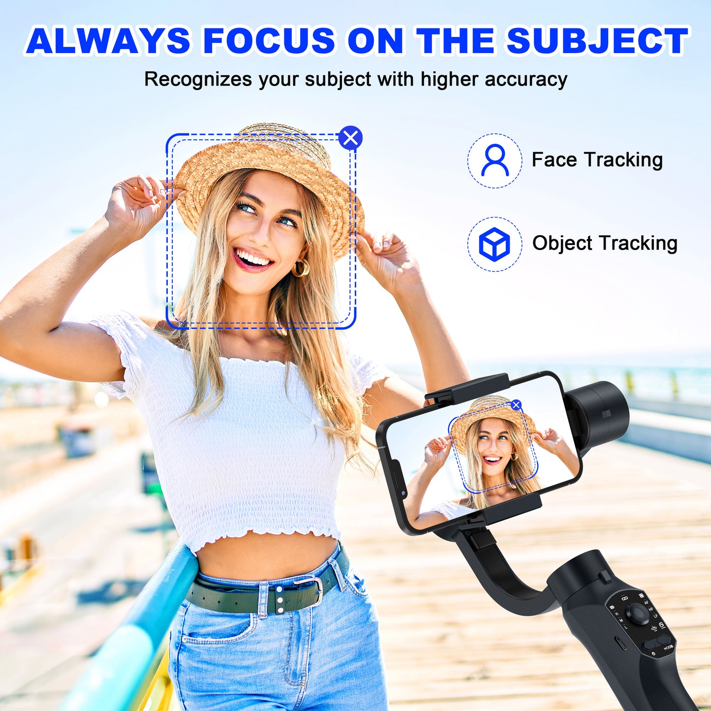 QSCQ Gimbal Stabilizer for Smartphone, 3-Axis Gimbal Gimbal for iPhone and Android Selfie Stick, Portable and Foldable Phone Stabilizer for Video Recording with Face/Object Tracking