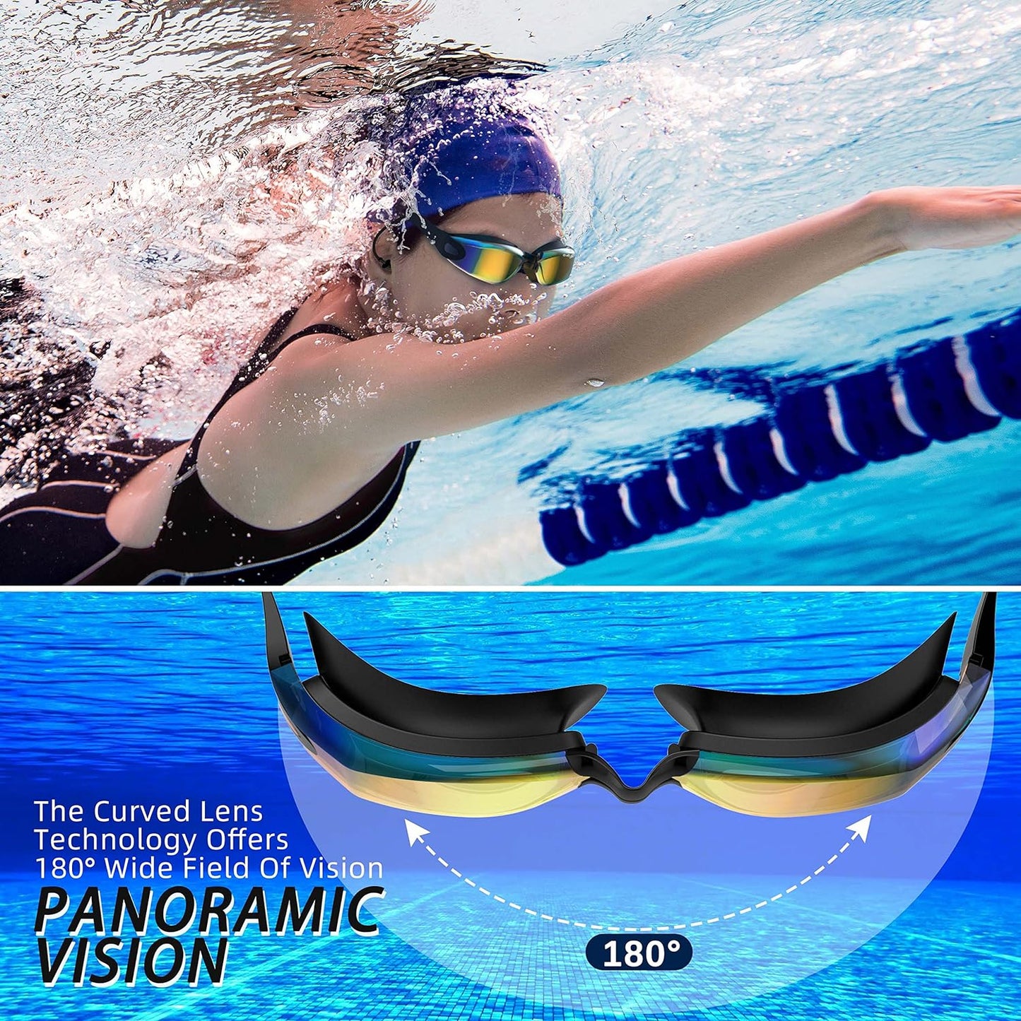 2 Pack Swim Goggles, No Leak Water Swimming Goggles for Kids,Adult,Youth, Goggle with Nose Cover, Tinted, Anti-Fog Lenses with UV Protection