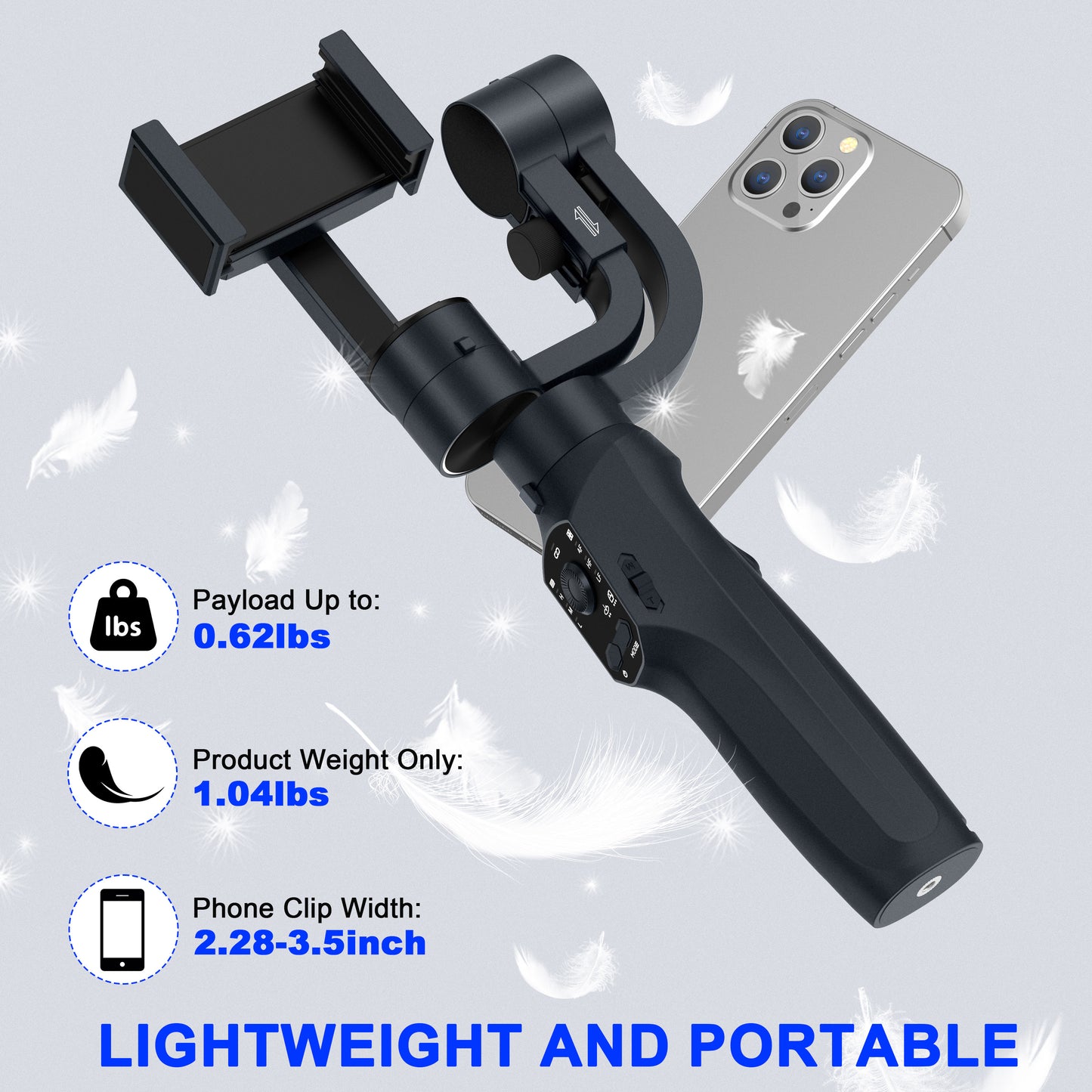 QSCQ Gimbal Stabilizer for Smartphone, 3-Axis Gimbal Gimbal for iPhone and Android Selfie Stick, Portable and Foldable Phone Stabilizer for Video Recording with Face/Object Tracking