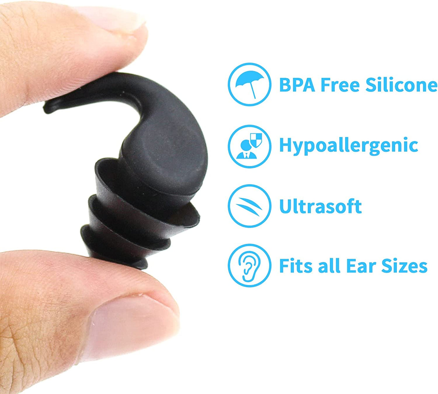 EarPlugs for Sleeping Noise Cancelling 2 Pairs Reusable Silicone Earplugs Waterproof Noise Reduction for Concert, Swimming, Sleeping, Snoring, Work,Study(Black and Blue)