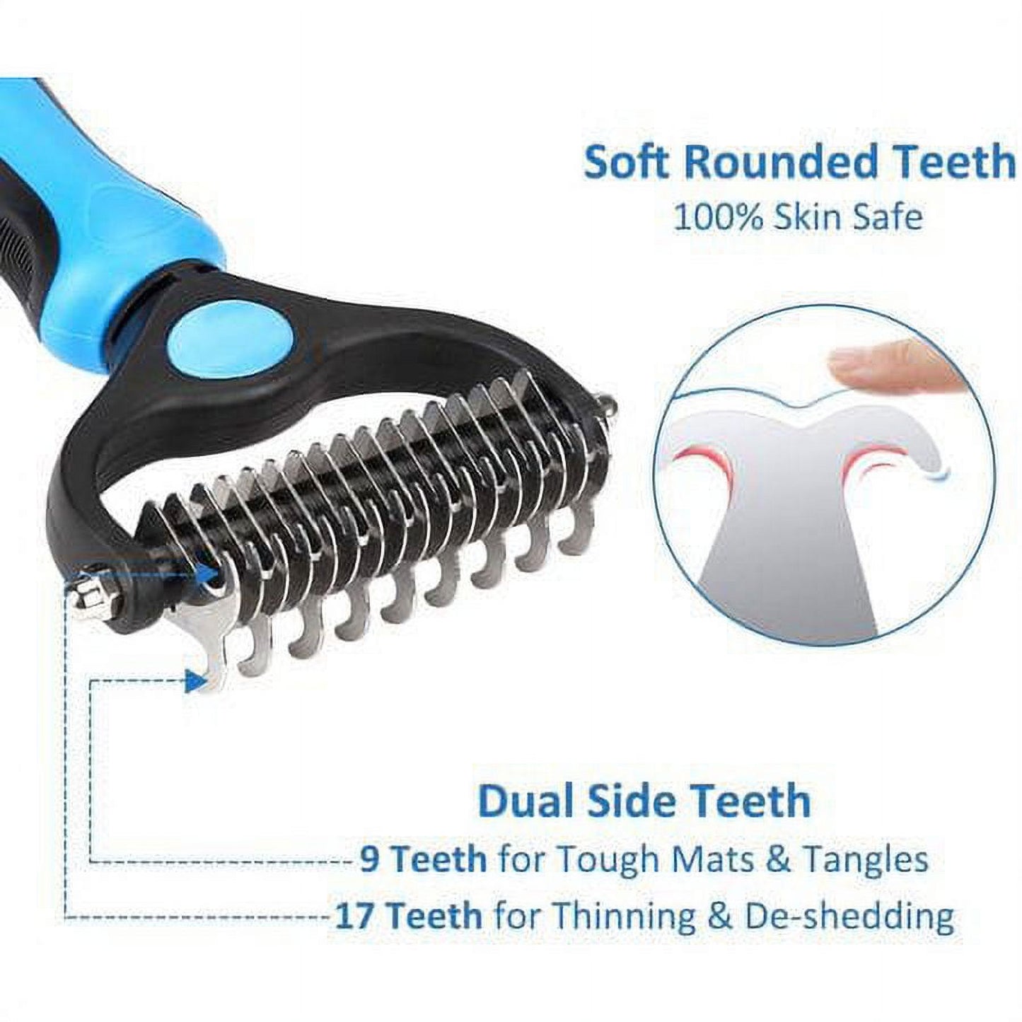 Pet Grooming Brush Gentle Dematting Comb Rake for Dogs Dematting Tool for Cats, 17+9 Teeth Double Sided Undercoat Rake for Mats Tangles Deshedding