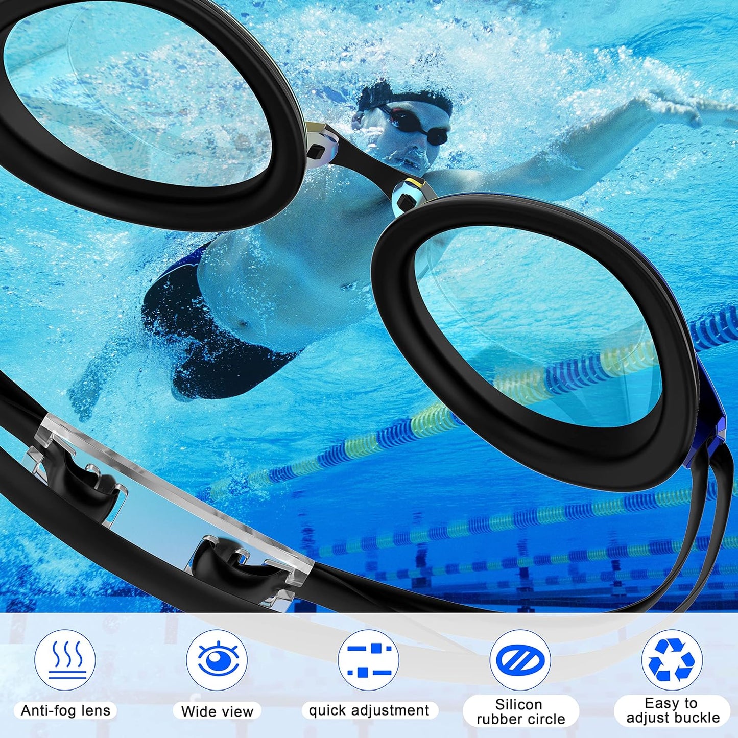 Swim Goggles, No Leak Waterproof Swimming Goggles for Kids,Men,Women, Goggles with Nose Cover, Tinted, Anti-fog Lenses with UV Protection