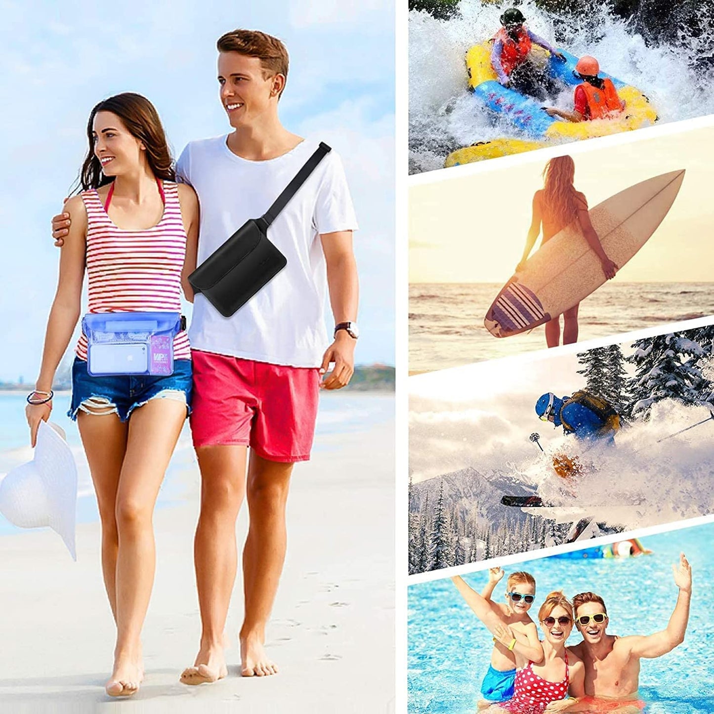 Waterproof Pouch with Waist Strap Beach Accessories Best Way to Keep Your Phone and Valuables Safe and Dry Perfect for Boating Swimming Snorkeling Kayaking Beach Pool Water Park 2 Pack Black