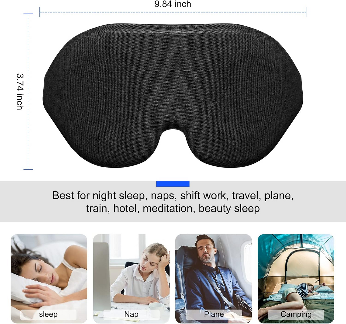 High-Performance Sleep Mask for Your Eyes, 100% Blackout, Memory Foam, Adjustable & Secure Fit, Blue