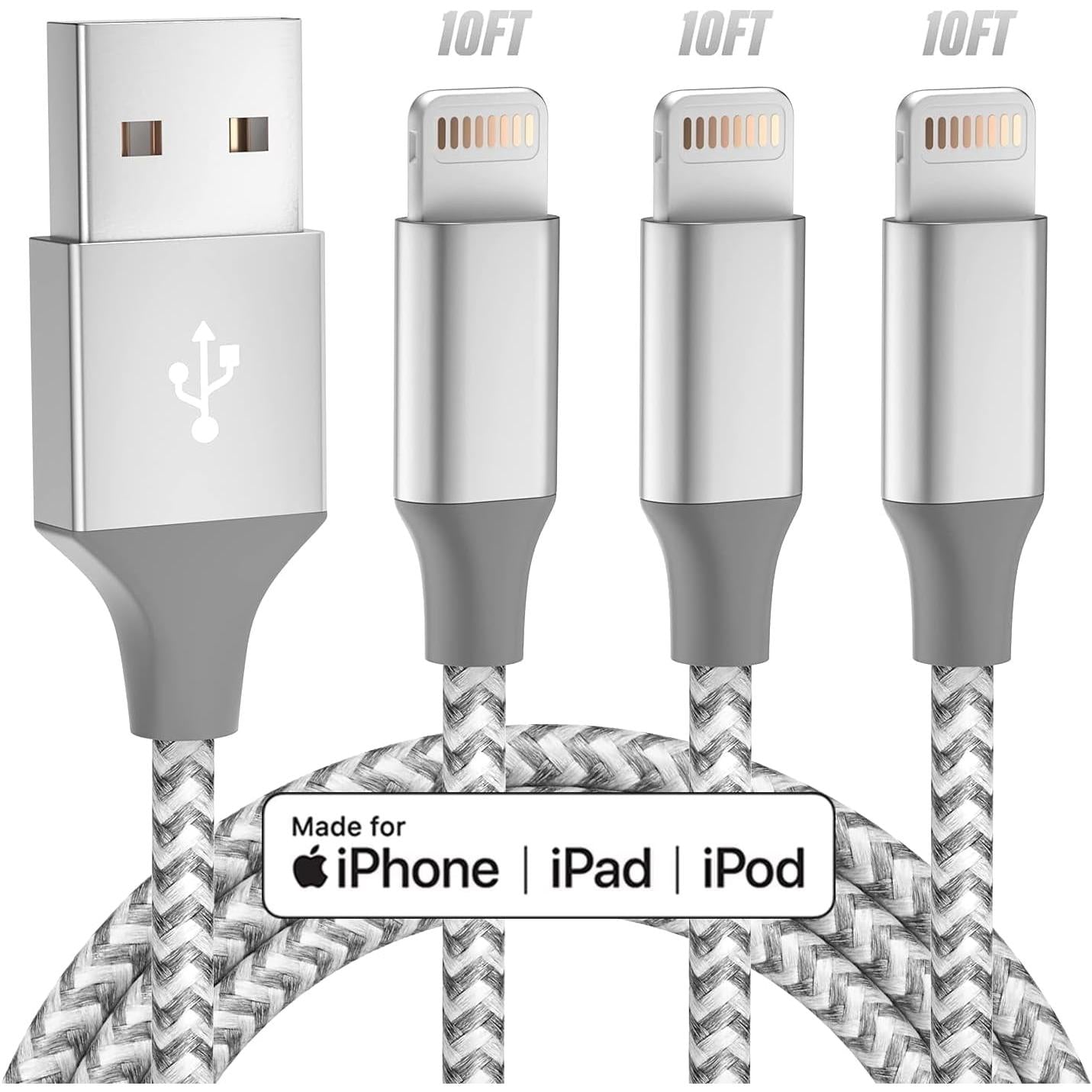 iPhone Charger [Apple Mfi Certified] 3 Pack 10ft Lightning Cables Fast Charging iPhone Cord Compatible with iPad iPod Black