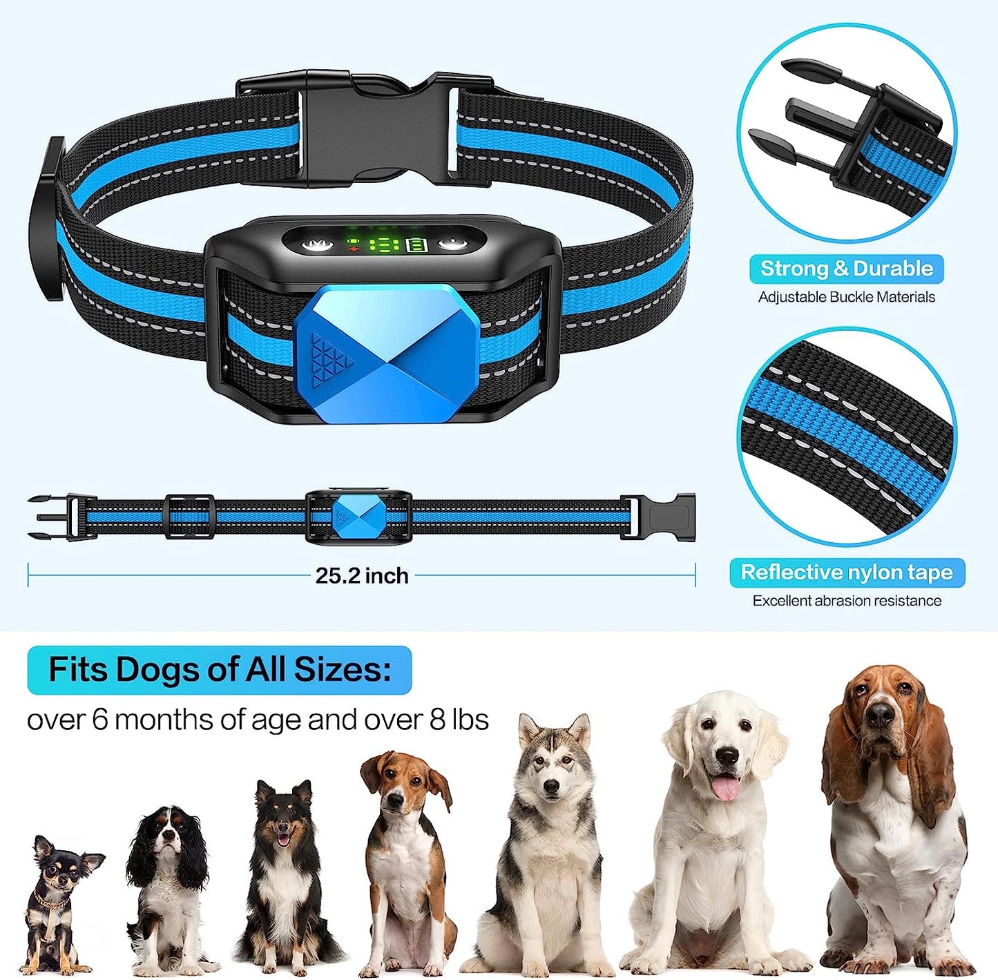 Versatile Dog Bark Collar Rechargeable,No Shock Green Suitable for All Dog Sizes,Equipped with Gentle Beep Vibration for Effective Training Perfect for Home,Walks,Pet Owners and Dog Trainers