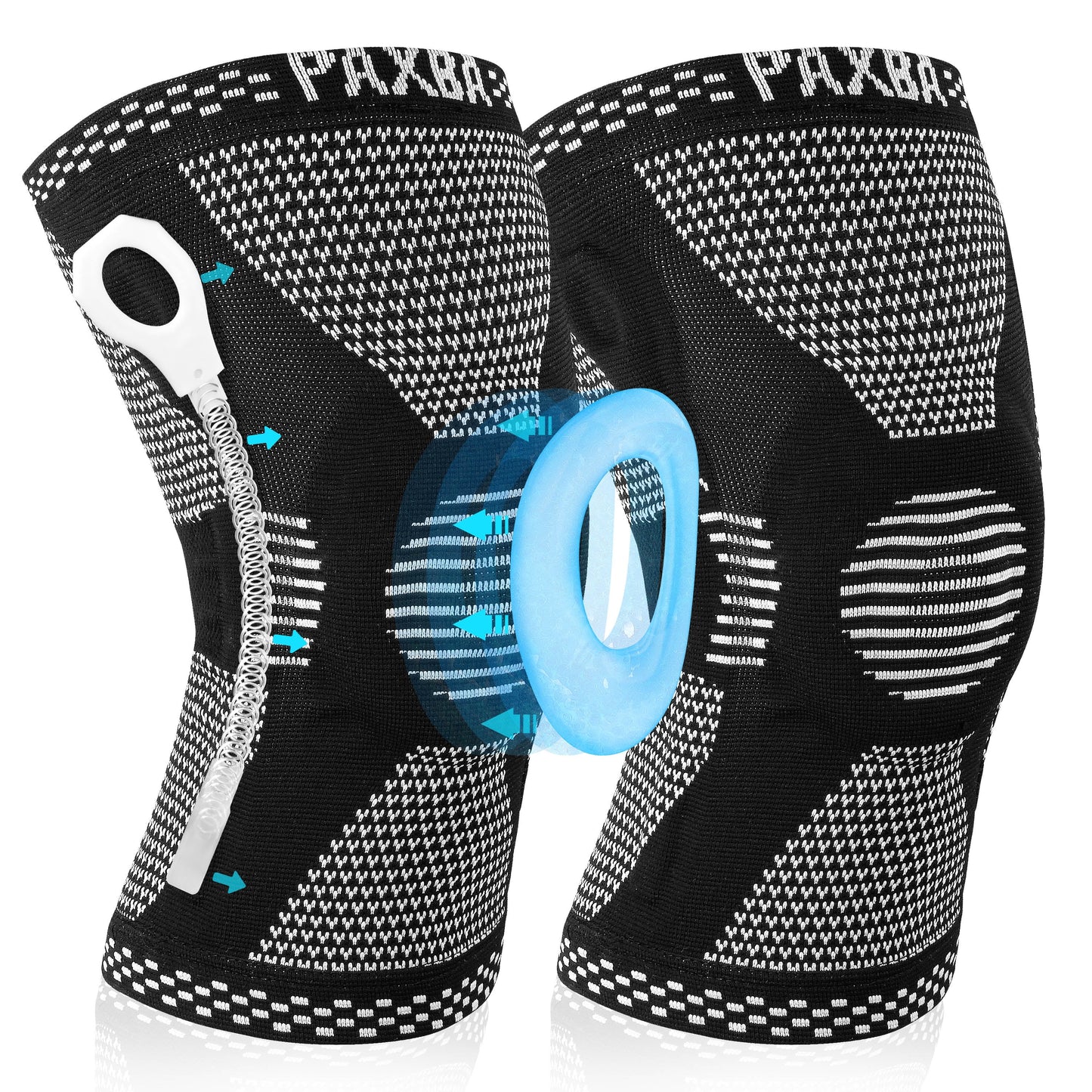 Paxba 2Pcs Knee Braces and Supports, Compression Knee Sleeves for Women & Men, Medical Grade Sport Knee Pads for Running, Basketball, Weightlifting, Gym, Workout, Pressure, Sports