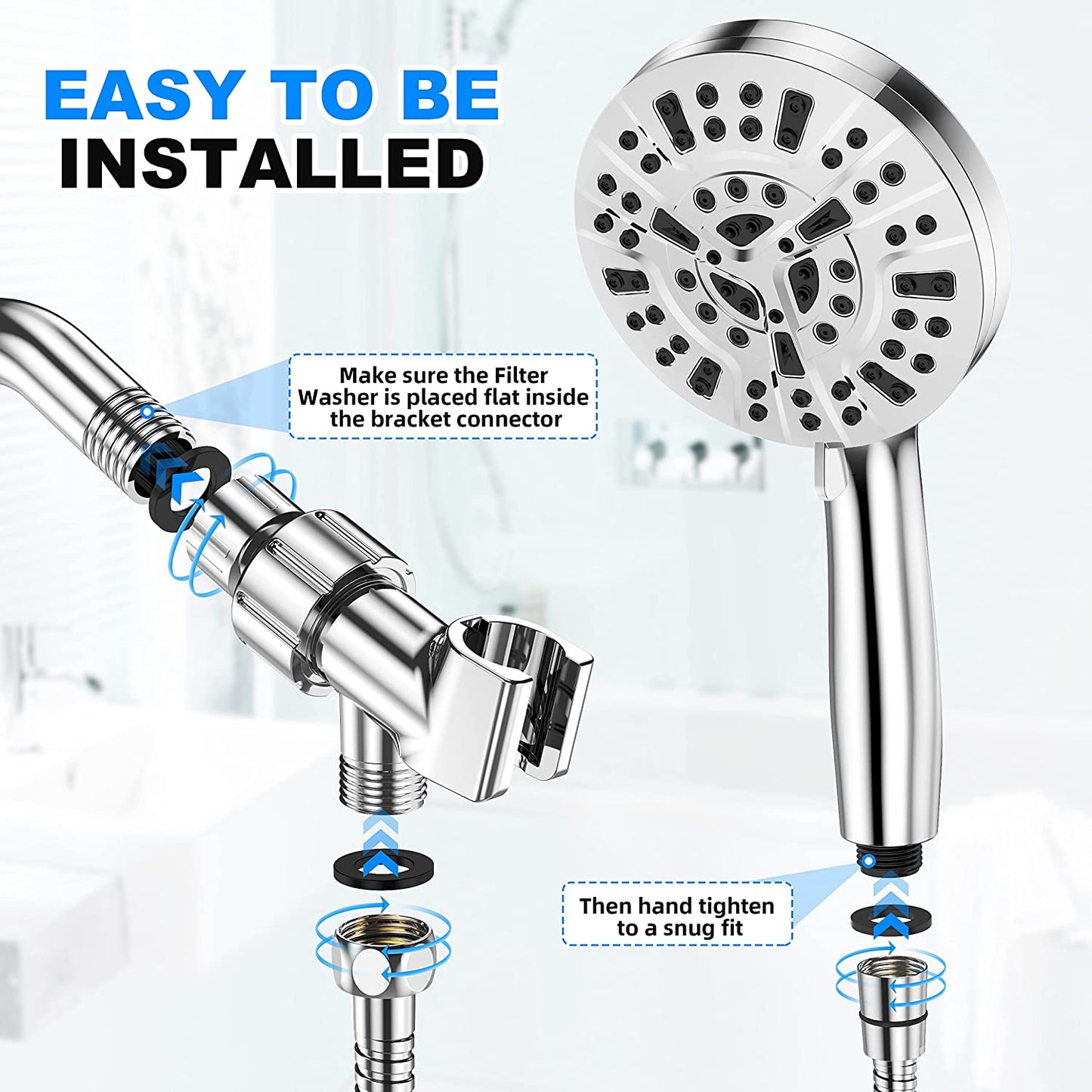 Shower Head, 10-Mode Detachable Shower Head with Handheld, High Pressure Shower Heads with Hose 59 inch Stainless Steel and Adjustable Brass Bracket, Shower Head for Bathroom Tub