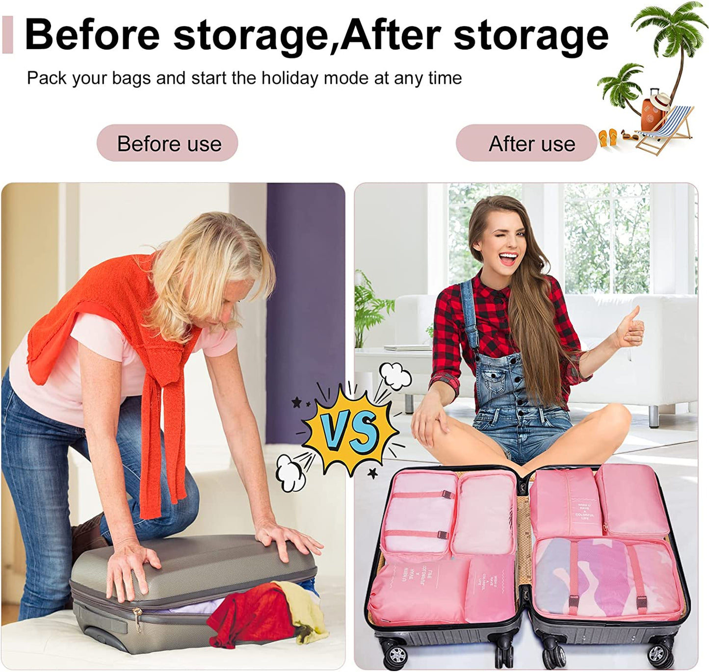 Packing Cubes for Travel 7 Pcs Foldable Travel Cubes Set Lightweight Luggage Organizers