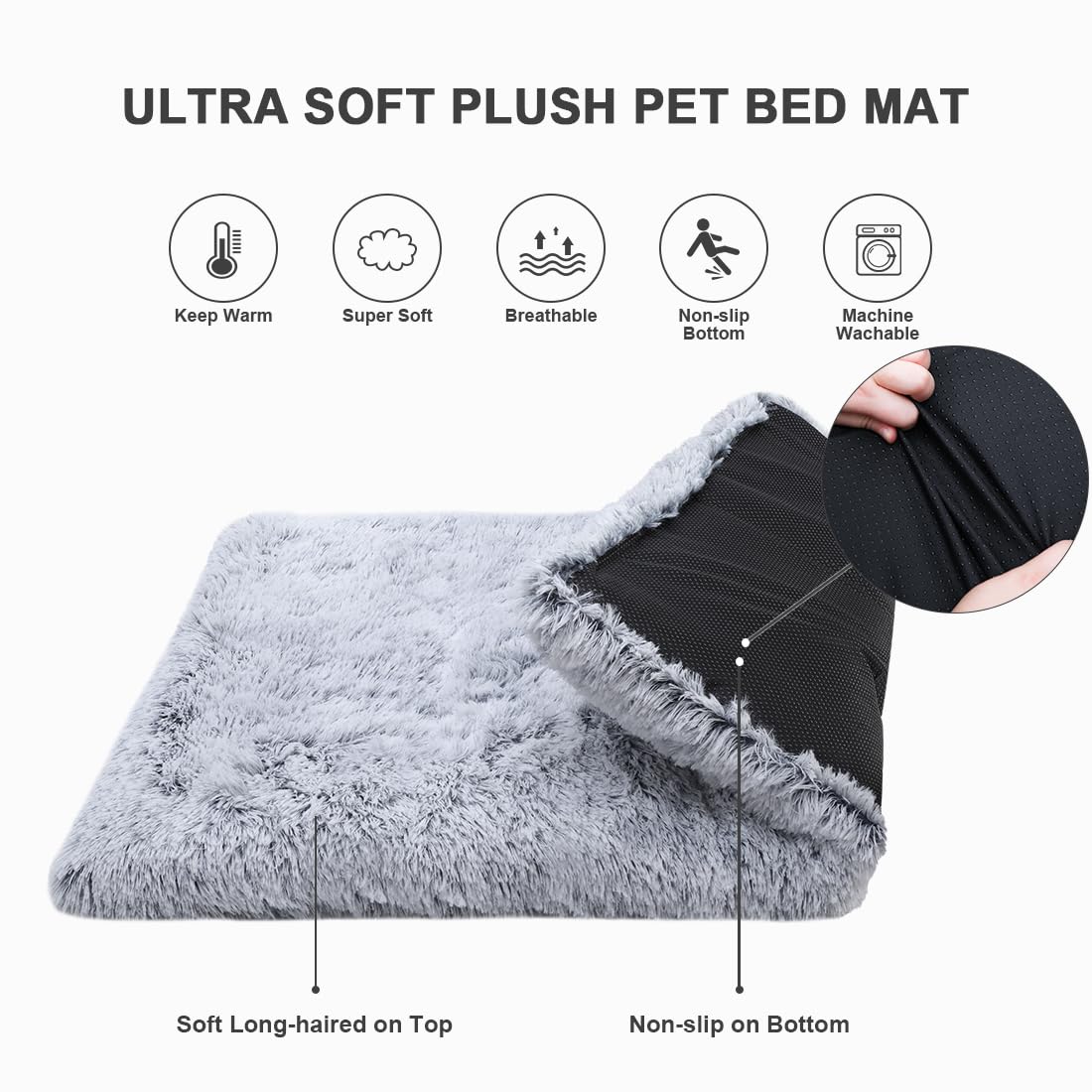 Juyafio Large Plush Dog Pet Bed,Washable Dog mat with Non-Slip Bottom for Large and Medium Dogs, 43"x30" Gray